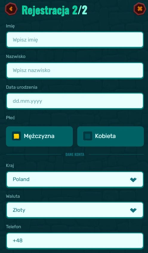 Spinanga Casino Registration form step 2